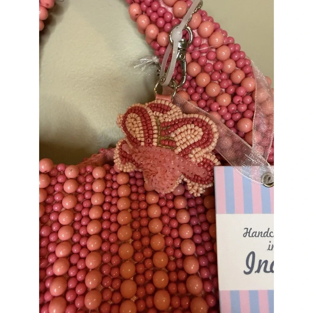 Coral/Pink‎ Beaded Shoulder Bag Purse With Octopus Charm Made In India Tik Tok